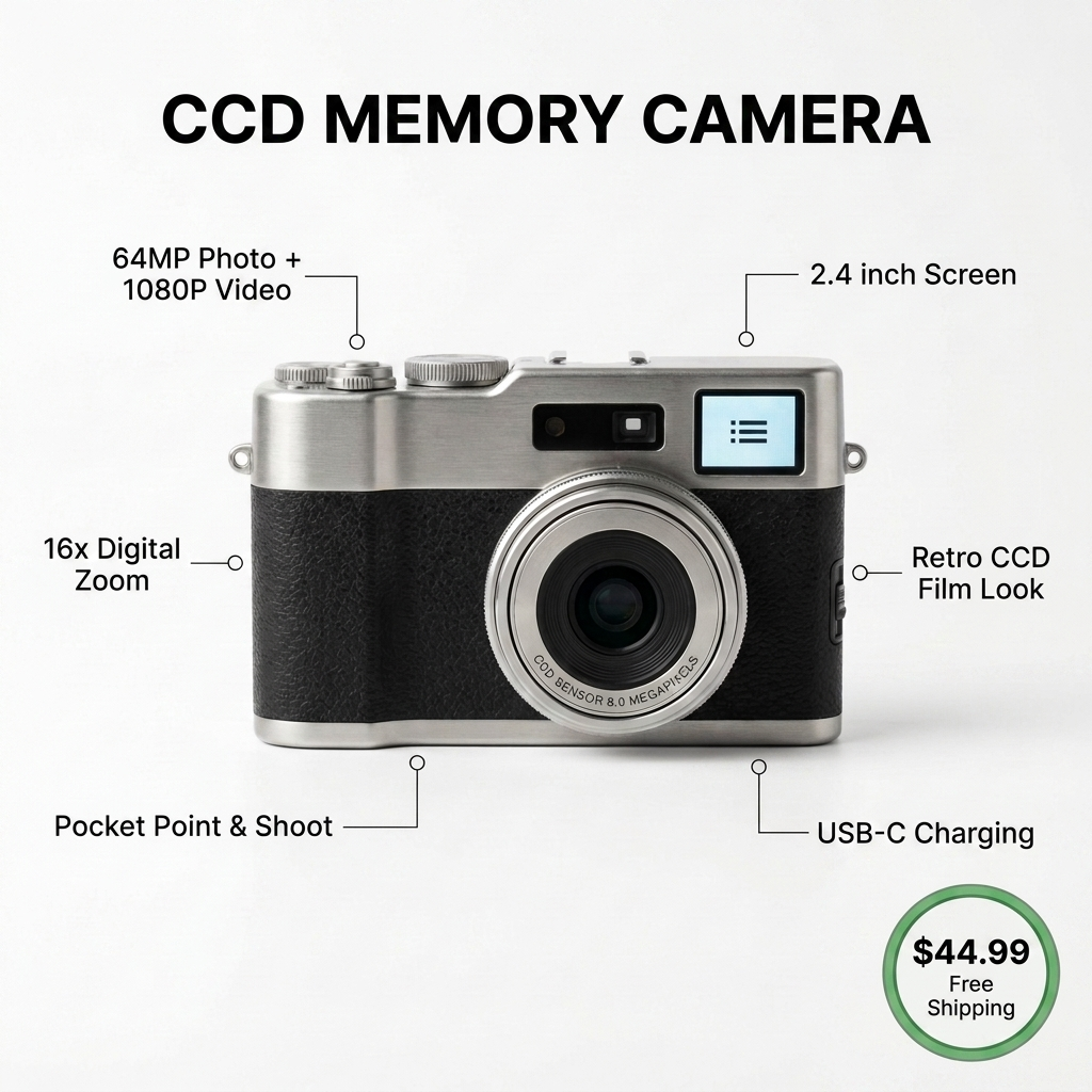 CCD Memory Camera feature callouts and specs