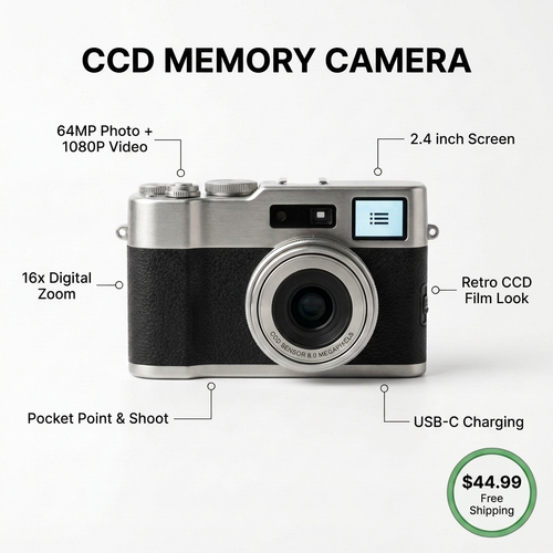 CCD Memory Camera feature callouts and specs