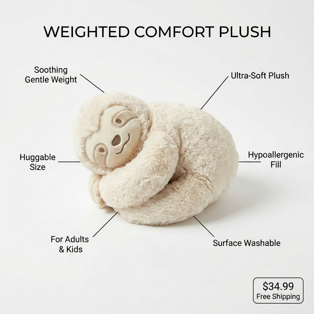 Weighted Comfort Plush feature callouts and specs
