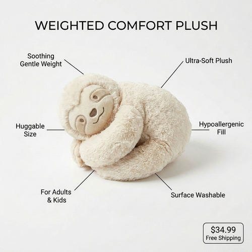 Weighted Comfort Plush feature callouts and specs