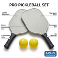Pro pickleball paddle set feature callouts - USAPA, 16mm honeycomb, fiberglass