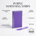 Purple teeth whitening strips feature callouts - color-correcting, 7 treatments